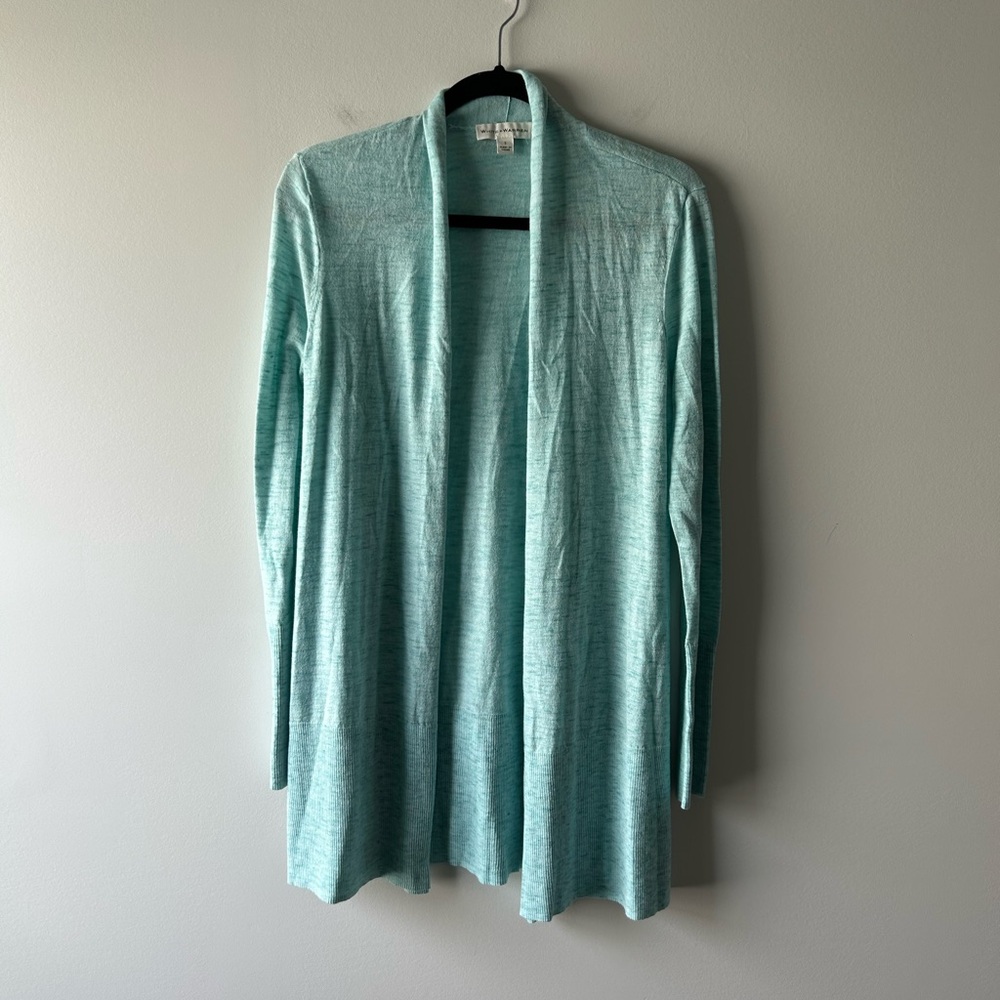 White + Warren turquoise cotton blend open front lightweight cardigan top